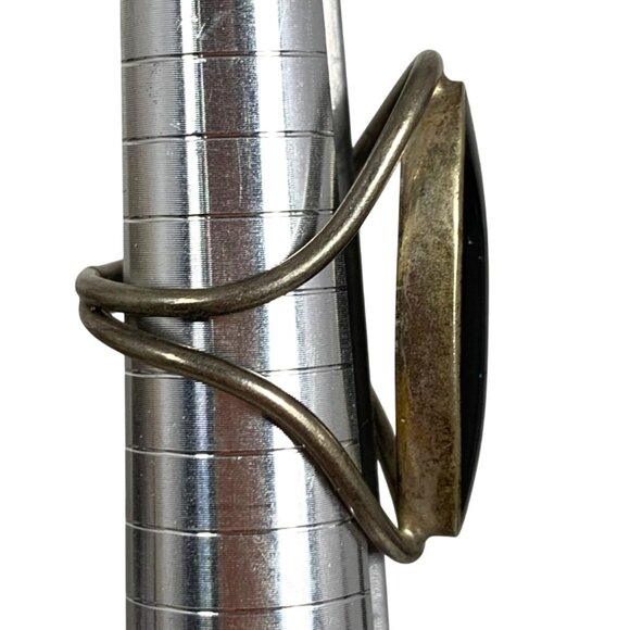 Vintage Mexican Elongated Onyx Sterling Silver Split Band Ring SZ 7, 5.58g - Picture 2 of 6